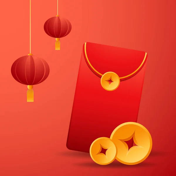 Uma Recompensa Chinesa Pacote Papel Vermelho Vetor Envelope Feliz Ano — Vetor de Stock