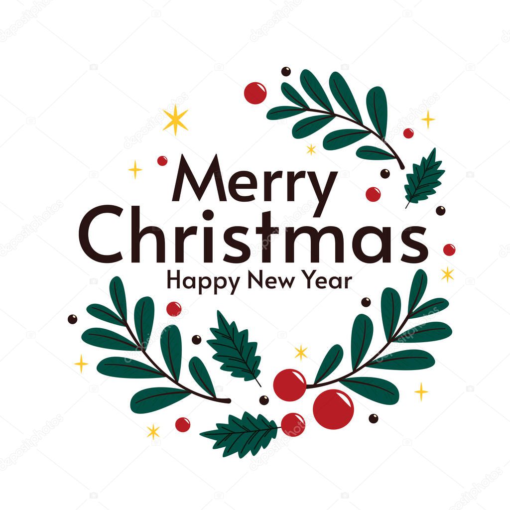 Merry Christmas banner. Christmas holly berry leaves isolated. Cute holly isolated on white background. Vector illustration. Template.