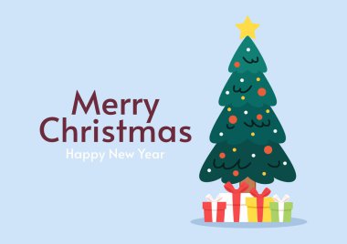 Mutlu noel kartları. Noel, Noel şablonları ve selamlar, Noel ağacı. Pankart ya da başlık ve kopyalama alanı.