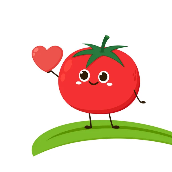 Roztomilý Rajčatový Design Šťastná Zeleninová Vektorová Ilustrace Kreslený Rajčatový Plochý — Stockový vektor