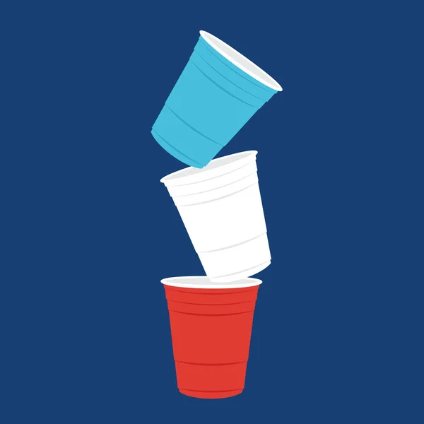 在红色背景上分离的聚会杯 矢量图解 白色和蓝色啤酒杯病媒 啤酒乒乓球 — 图库矢量图片