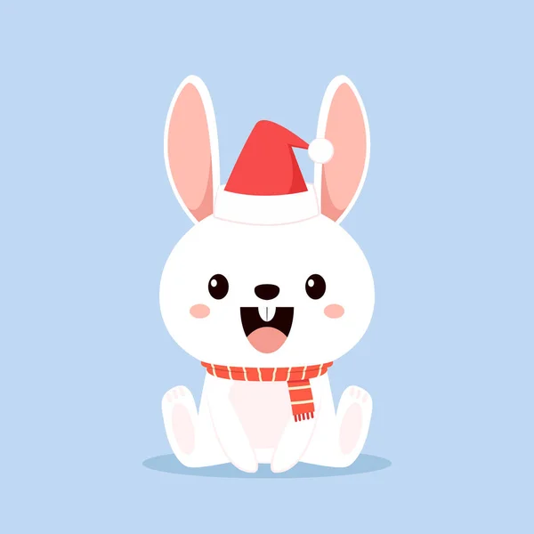 Noel Tavşan Kırmızı Noel Baba Şapkalı Şirin Tavşan Vektör Illüstrasyonu — Stok Vektör