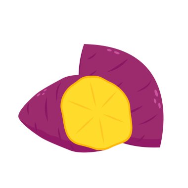 Tatlı patates. Organik sağlıklı sebze. Taze doğal kök. Düz vektör karikatür şeklinde yapılmış. Kızarmış tatlı patates. Japon Tatlı Patates.