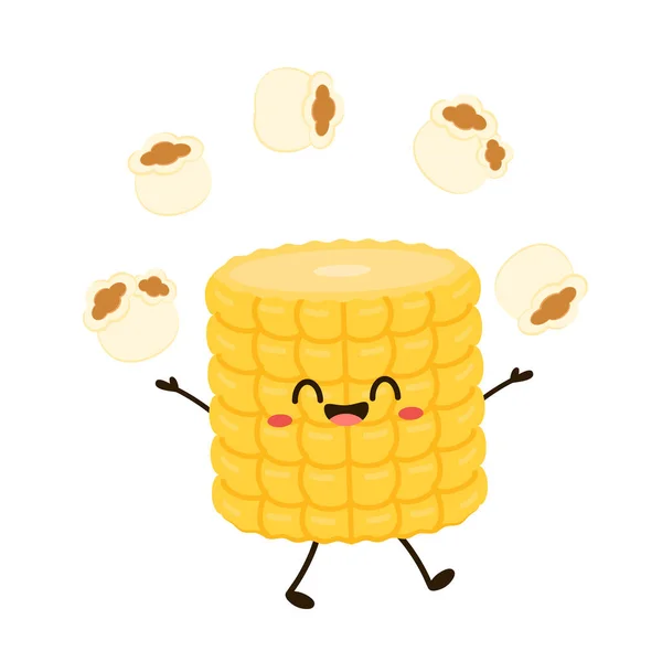 Corn Popcorn Cartoon Vector Mascot Cartoon Illustration Corn Holding Popcorn — ストックベクタ