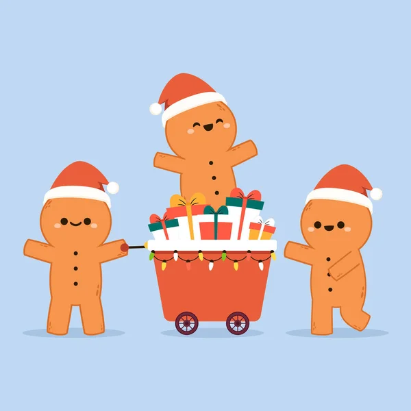 Rekreační Perníková Sušenka Cookie Formě Muže Vánoční Vozík Dárkovou Krabicí — Stockový vektor