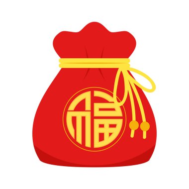 Chinese New Year Money pocket vector. Chinese money bag vector. Vector flat long shadow design. word 