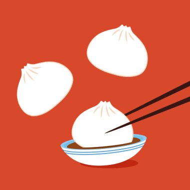 Baozi ya da bao - Çin buharda pişmiş çörek çizgisi sanat ikonu. Baozi ya da bao Çin yemeğidir..