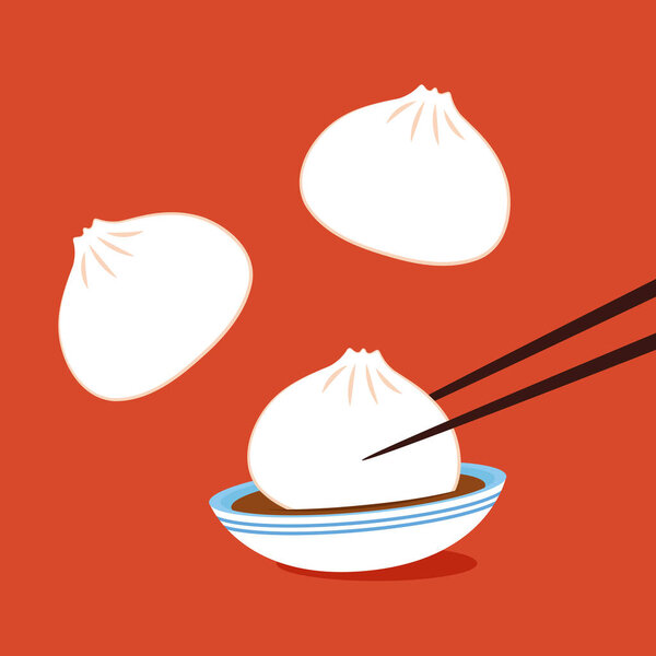 Baozi или bao - китайская векторная икона современного искусства. Баоцзы или бао - китайская еда.