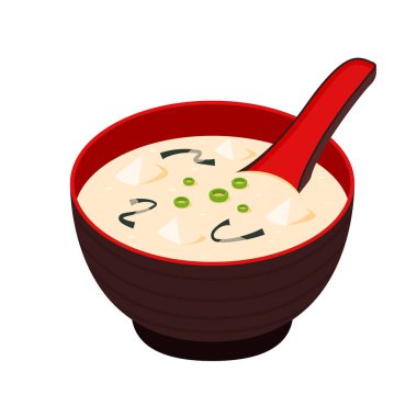 Miso çorbası. Japon fincan vektörü. Miso çorbası Japon yemeğidir..