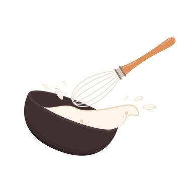 Çırpıcı çırpıcı vektörü. Beyaz arka planda çırpıcı. Yapışkan un. Un esnemesi. Kasede un..