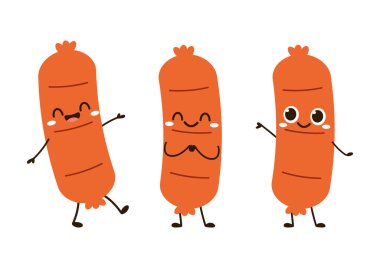 Sosis karakter tasarımı. Beyaz arkaplanda sosis.