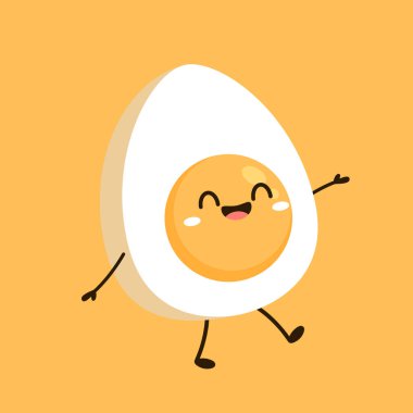 Yumurta karakter tasarımı. Sarı arkaplanda yumurta vektörü.