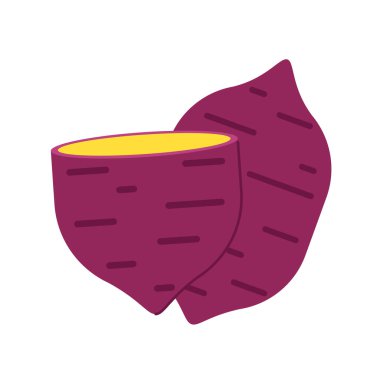 Tatlı patates. Organik sağlıklı sebze. Taze doğal kök. Düz vektör karikatür şeklinde yapılmış. Kızarmış tatlı patates. Japon Tatlı Patates.