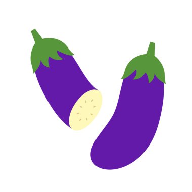 Beyaz arka planda patlıcan. Dilimlenmiş patlıcan. Patlıcan vektörü.