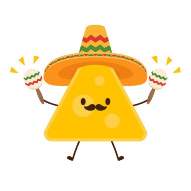 Nacho character design. Nachos on white background. Mexican hat.