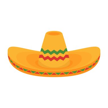 Meksika şapkası çizgi film vektörü. Beyaz arka planda Meksika şapkası.