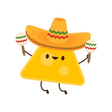 Nacho character design. Nachos on white background. Mexican hat.