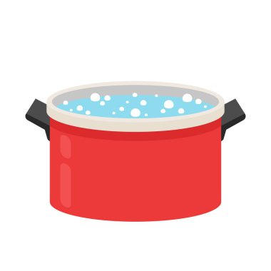 Su kaynat. Sıcak tencere. Ot karikatür vektörü. Metin için boş alan. Su tencerede. 