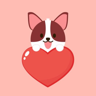 Dog vector on heart icon valentine character cartoon puppy smile logo illustration.