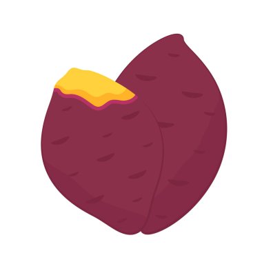 Tatlı patates. Organik sağlıklı sebze. Taze doğal kök. Düz vektör karikatür şeklinde yapılmış. Kızarmış tatlı patates. Japon Tatlı Patates.