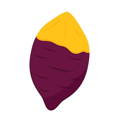 Tatlı patates. Organik sağlıklı sebze. Taze doğal kök. Düz vektör karikatür şeklinde yapılmış. Kızarmış tatlı patates. Japon Tatlı Patates.