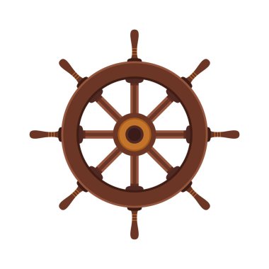 Korsan direksiyon. Direksiyon simidi. Denizde yol almak için eski ahşap bir gemi dümeni. Tarih, seyahat, korsanlar hakkında web sitesi için simge.