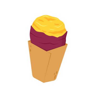 Tatlı patates. Organik sağlıklı sebze. Taze doğal kök. Düz vektör karikatür şeklinde yapılmış. Kızarmış tatlı patates. Japon Tatlı Patates.