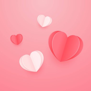 Valentine's day rose pink and red gradient hearts set isolated on pink background. Vector illustration. Paper origami pastel love symbol. Valentin icons.