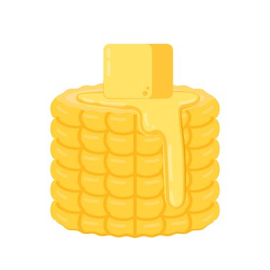 Mısır ve tereyağı vektörü. Mısır ve tereyağlı mısır. Tereyağı germe vektörü.