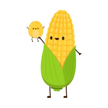 Mısır taşıyıcısı. Mısır karakter tasarımı. Beyaz arka planda mısır. Mısır çekirdeği vektörü.