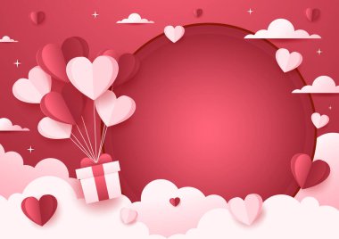 Valentines day background with product display and Heart Shaped Balloons. Paper cut style.