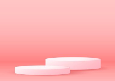 Pembe Sevgililer Günü arkaplanı ve ürün sergisi. Sevgililer gününde kırmızı podyum.