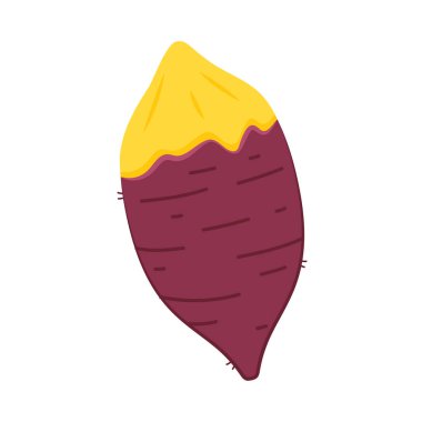 Tatlı patates. Organik sağlıklı sebze. Taze doğal kök. Düz vektör karikatür şeklinde yapılmış. Kızarmış tatlı patates. Japon Tatlı Patates.