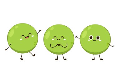 Bezelye karakter tasarımı. Beyaz arkaplanda bezelyeler.