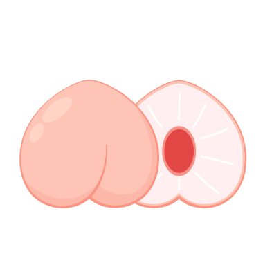 Şeftali çizgi film vektörü. Yaprak ikonlu şeftali. Beyaz arkaplanda kalp şeklinde şeftali meyveleri var. Çiftlik, doğal yiyecek, taze meyve..