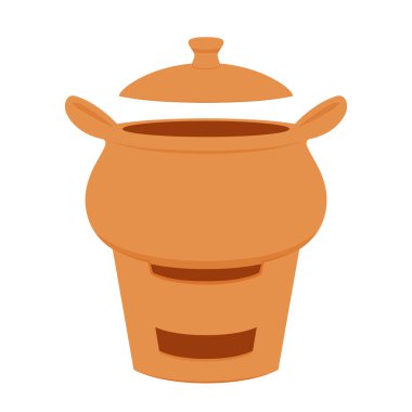 Earthen pot vector. Cooking food in earthen pots. Earthen pot on white background.