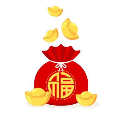 Chinese New Year Money pocket vector. Chinese money bag vector. Vector flat long shadow design. word 