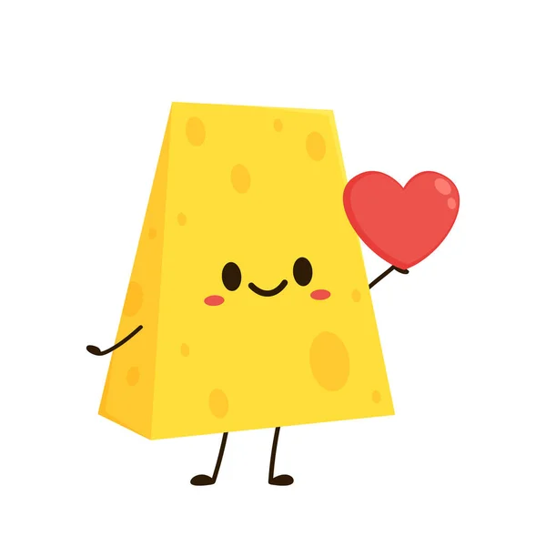 Niedlich Glücklich Käse Charakter Lustiges Lebensmittel Emoticon Flachen Stil Molkereiemoji — Stockvektor