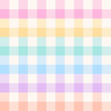Gingham check plaid pattern for spring summer in colorful pastel rainbow purple, blue, green, orange, pink, yellow, off white. Seamless vichy design for dress, skirt, napkin. clipart