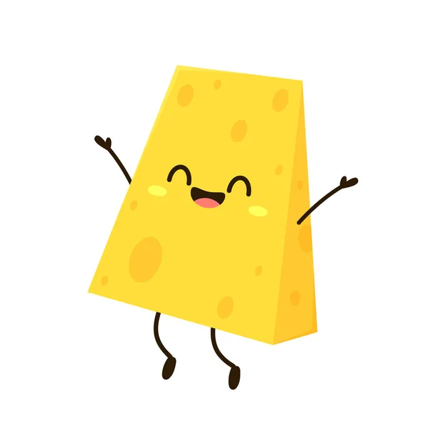 かわいい幸せなチーズのキャラクター フラットスタイルで面白い食べ物の感情 Emojidex 絵文字デックス — ストックベクタ