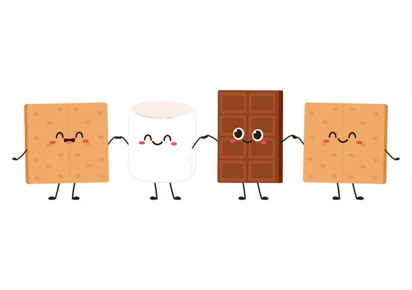 Sándwiches Dulces Chocolate Malvavisco Esquema Dulces Niños Smore Preparación Postres — Vector de stock