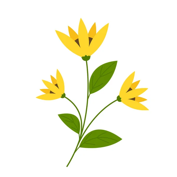 Delicadas Flores Amarelas Florescendo Ilustração Vetorial Plana Floral Isolada Sobre —  Vetores de Stock