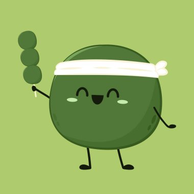 Daifuku character vector. Daifuku on green background. Daifuku is Japanese desserts. Matcha Mochi.