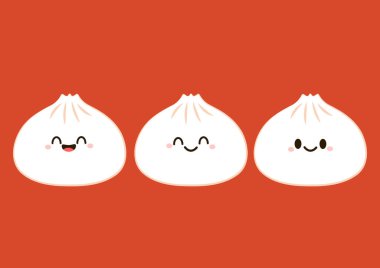 Sevimli Dim Sum karakteri, geleneksel Çin köftesi, gülen yüzlü. Kawaii Asya gıda vektörü.