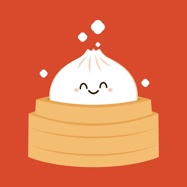 Χαριτωμένος Χαρακτήρας Dim Άθροισμα Παραδοσιακή Κινεζική Ζυμαρικά Αστεία Χαμογελαστά Πρόσωπα — Διανυσματικό Αρχείο