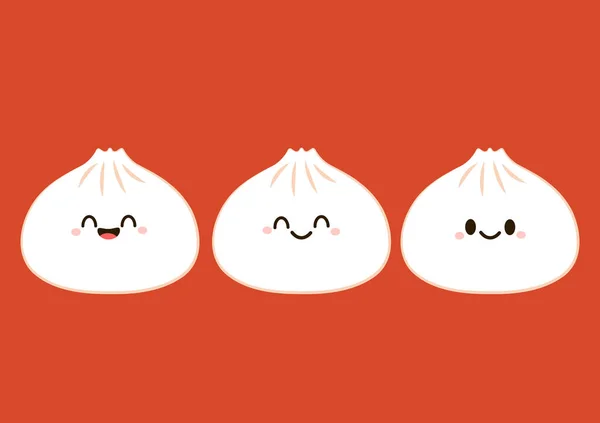 Χαριτωμένος Χαρακτήρας Dim Άθροισμα Παραδοσιακή Κινεζική Ζυμαρικά Αστεία Χαμογελαστά Πρόσωπα — Διανυσματικό Αρχείο