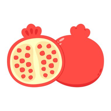 Aralıksız çizgi film vektör tarzında nar meyvesi. Renkli nar hatları. Düz izole resimleme.