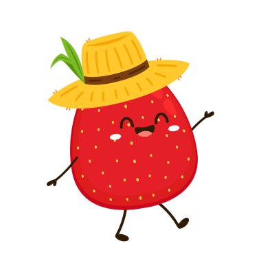 Çilekli karakter tasarımı. Beyaz arkaplanda çilek.