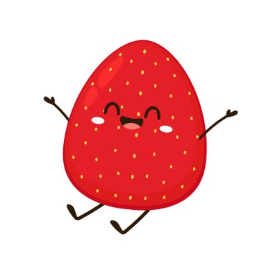 Çilekli karakter tasarımı. Beyaz arkaplanda çilek.