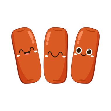 Tatlı Tteokbokki noodle çizgi filmi. Kore sokak yemeği. Basit vektör logosu sosisi. Tteokbokki Kore yemeğidir..